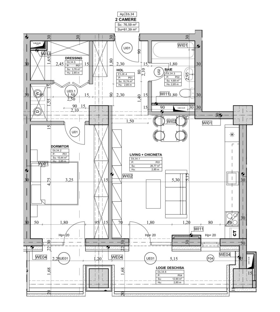 Randare 3D interior – Apartament 2 camere Orient Residence 2 nr. 34, etaj 6