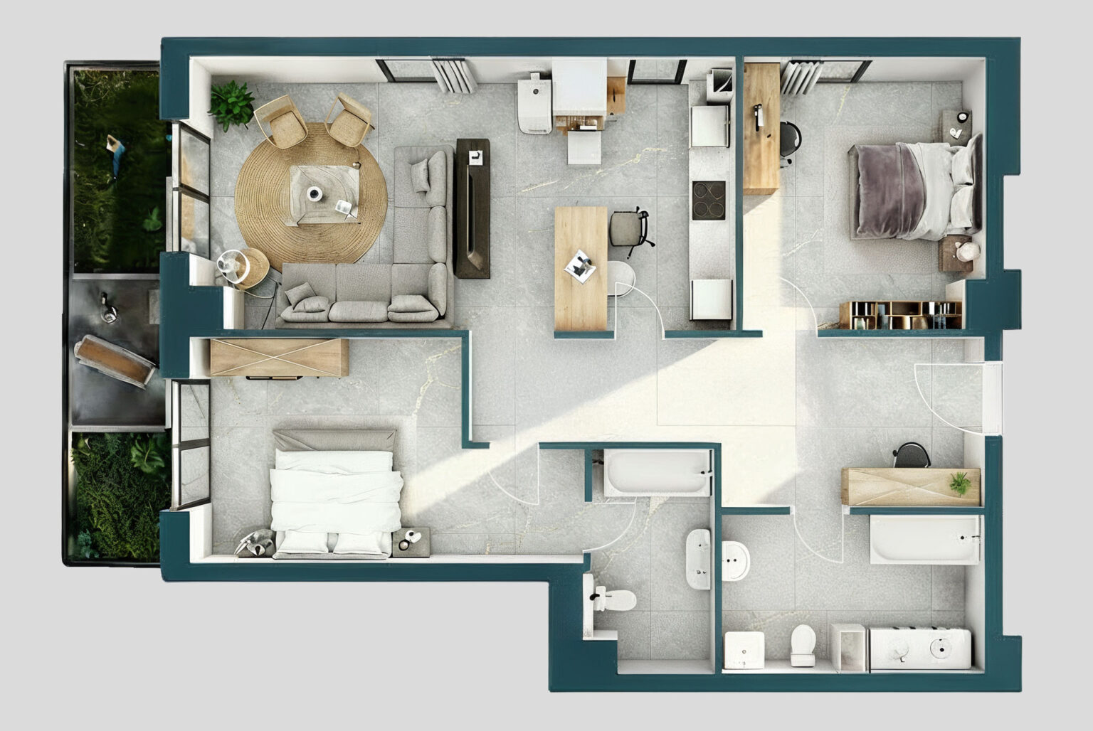 Randare 3D interior – Apartament 3 camere A3-1 Orient Residence 2