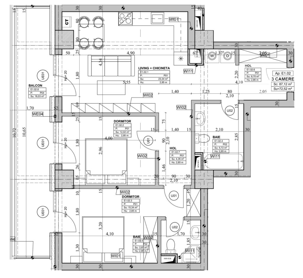 Schiță Apartament 3 camere B2 – Orient Residence 2 nr. 2