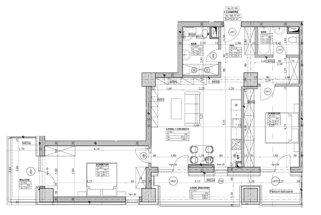 Schiță Apartament 3 camere B3 – Orient Residence 2