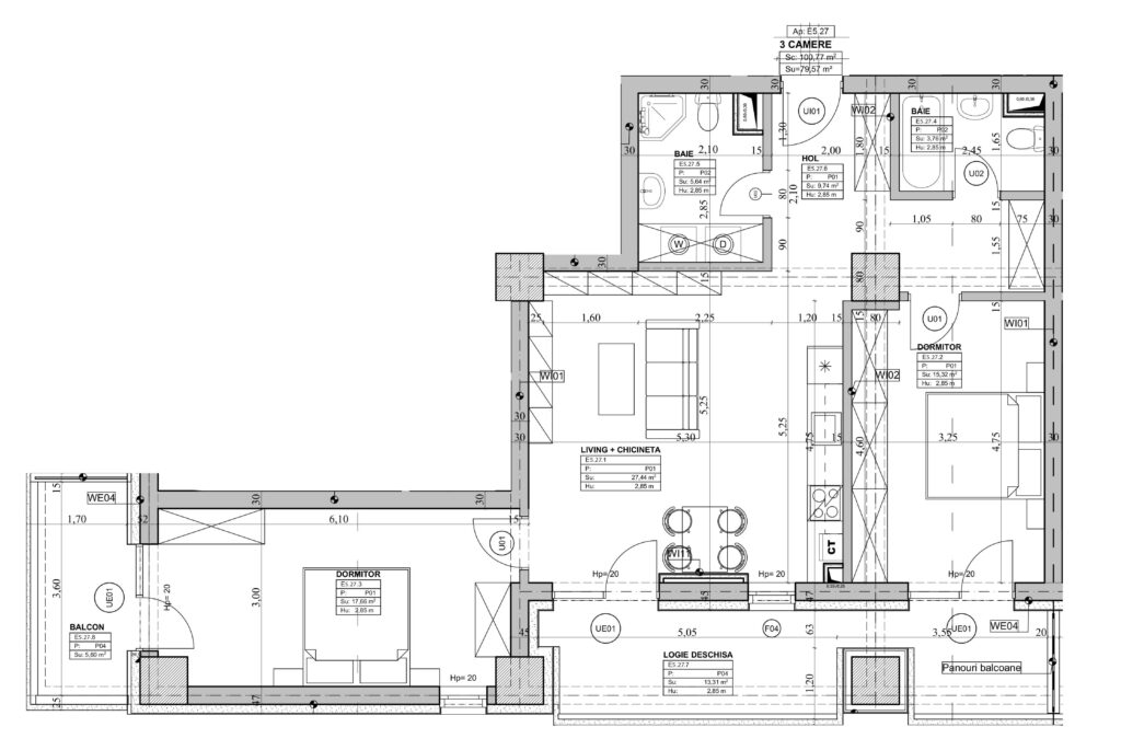 Schiță Apartament 3 camere B3 – Orient Residence 2