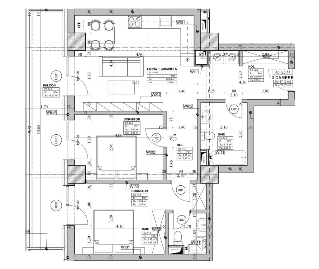 Schiță Apartament 3 camere B2 – Orient Residence 2 nr. 14