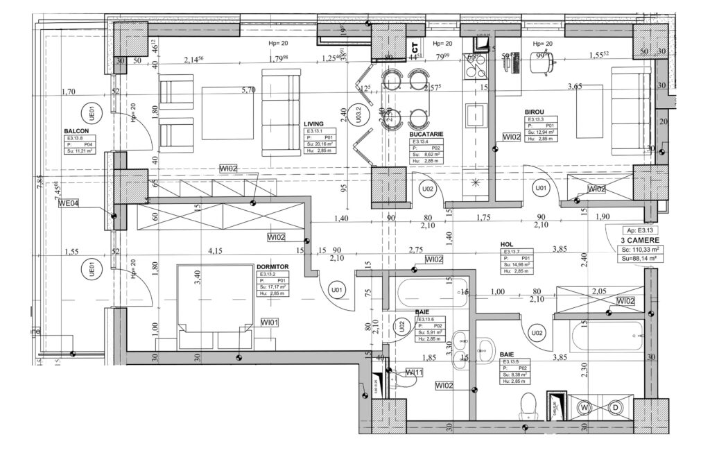 Schiță Apartament 3 camere A3-1 – Orient Residence 2 nr. 13, etaj 3