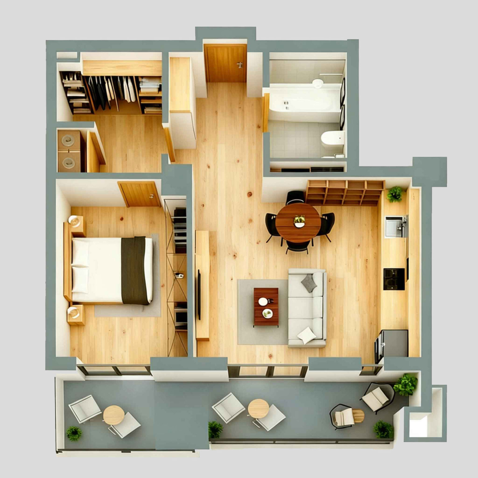 Randare 3D interior – Apartament 2 camere Orient Residence 2