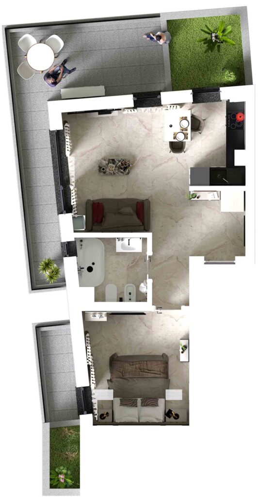 Randare 3D interior – Apartament 2 camere tip 3C Orient Residence 1