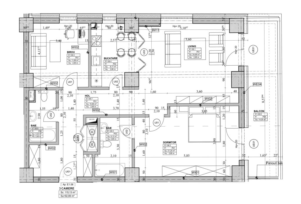 Schiță Apartament 3 camere B5 – Orient Residence 2 nr. 6, etaj 1