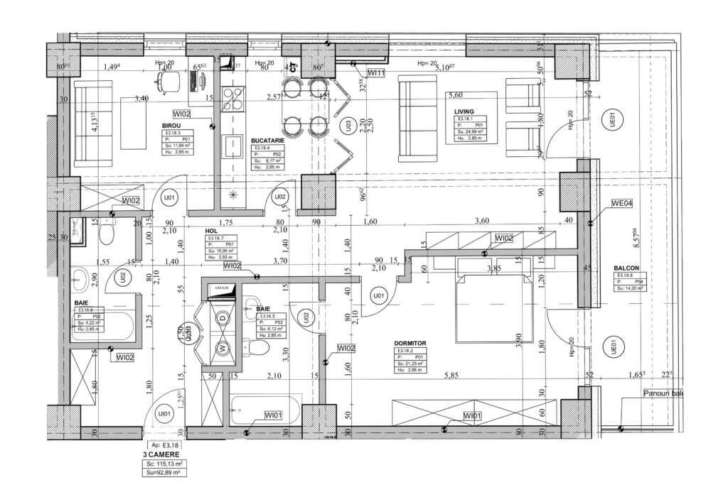 Schiță Apartament 3 camere B5 – Orient Residence 2 nr. 18, etaj 3