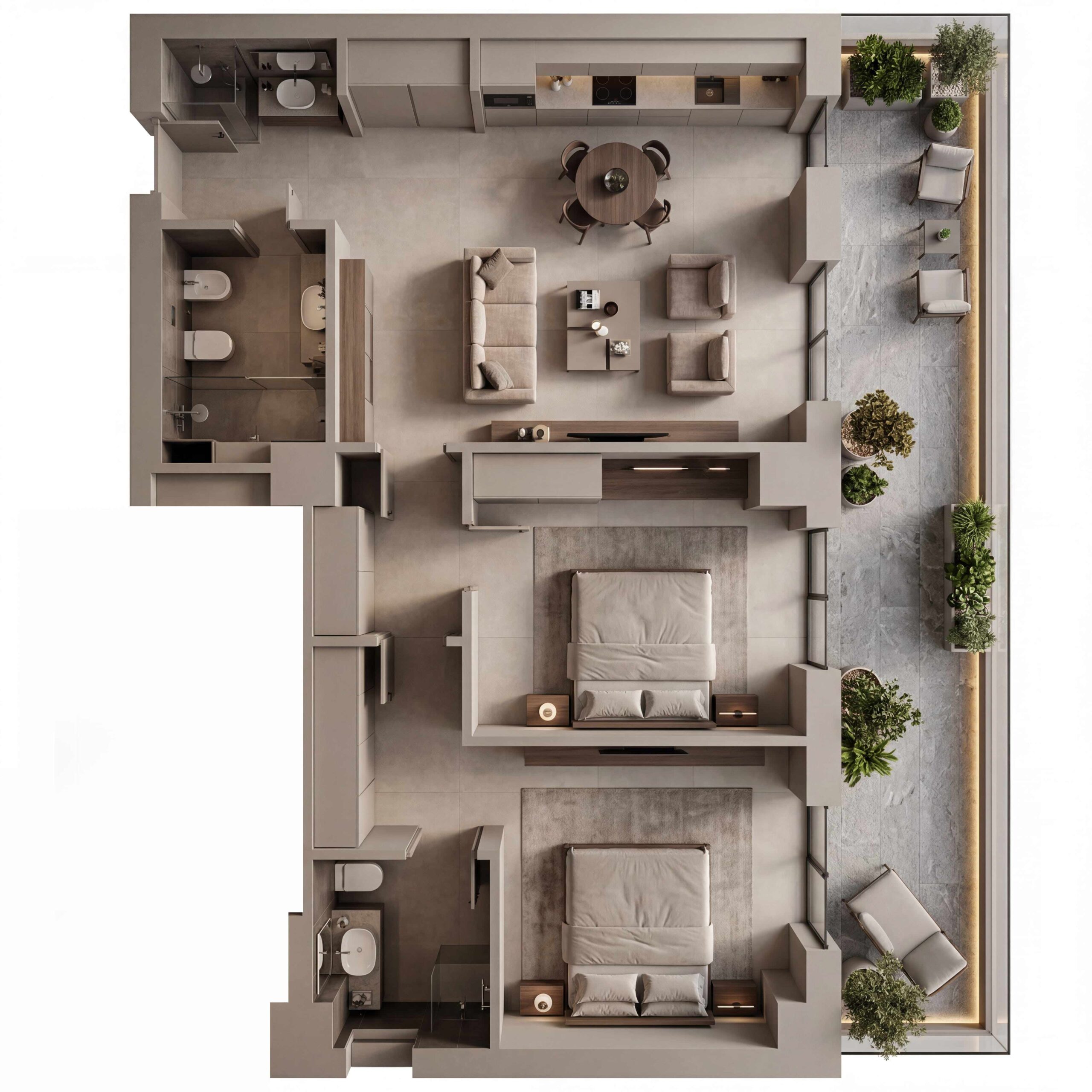 Randare 3D interior – Apartament 3 camere B4 Orient Residence 2 nr. 5