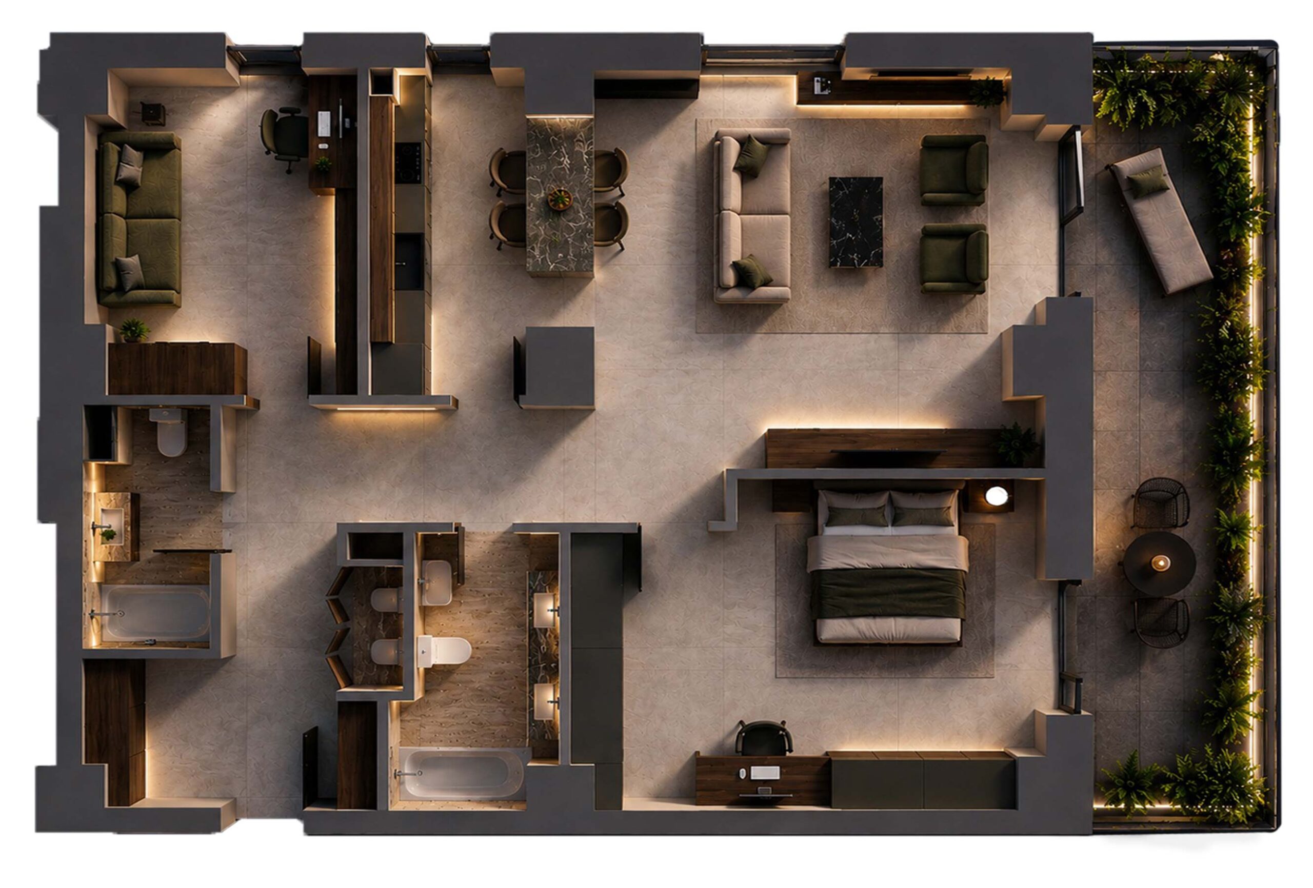 Randare 3D interior – Apartament 3 camere B5 Orient Residence 2