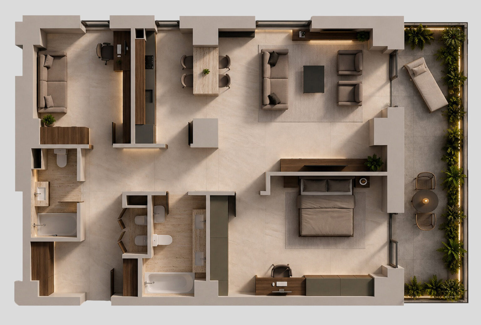 Randare 3D interior – Apartament 3 camere B5 Orient Residence 2