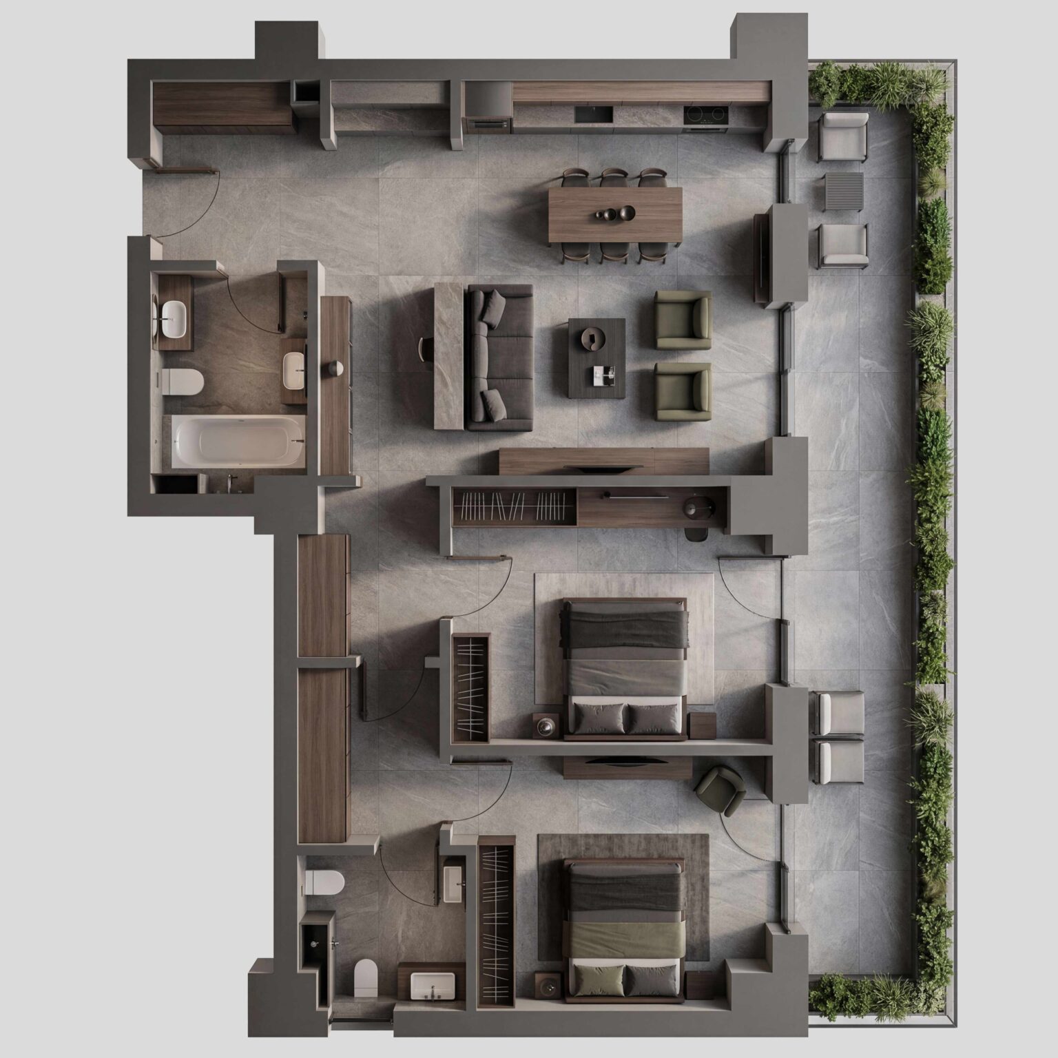 Randare 3D interior – Apartament 3 camere B4 Orient Residence 2 nr. 5