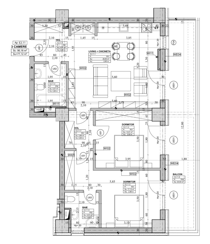 Schiță Apartament 3 camere B4 – Orient Residence 2 nr. 11