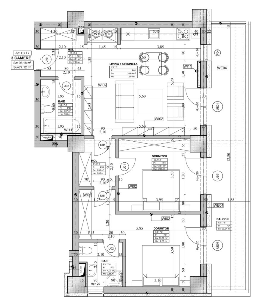 Schiță Apartament 3 camere B4 – Orient Residence 2 nr. 17