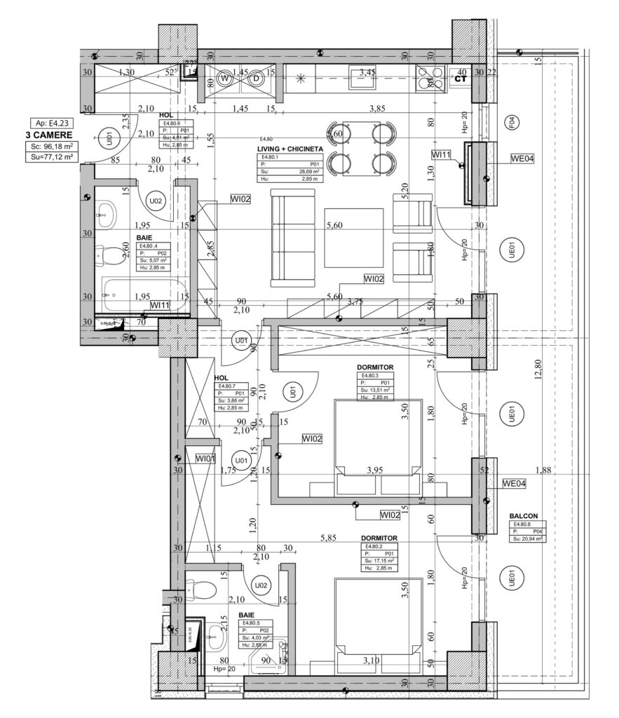Schiță Apartament 3 camere B4 – Orient Residence 2 nr. 23