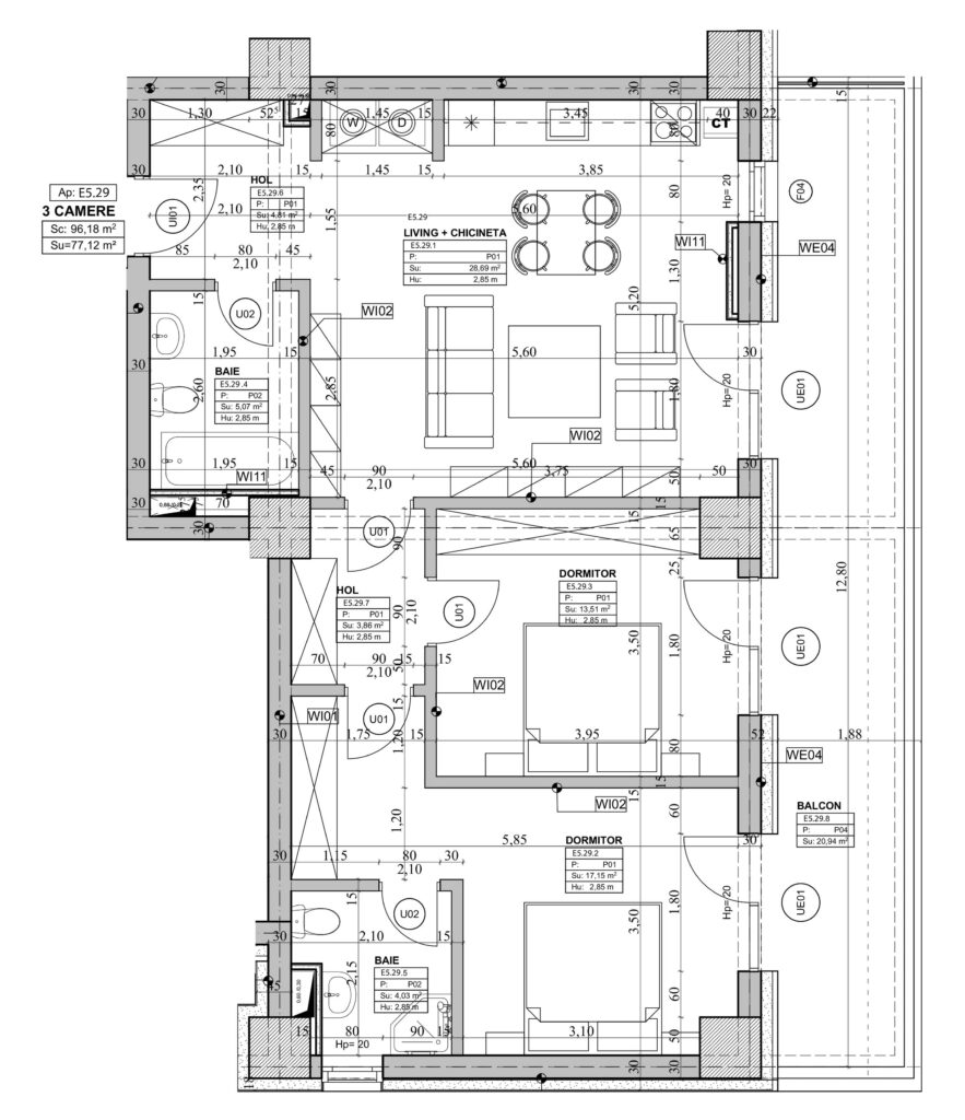 Schiță Apartament 3 camere B4 – Orient Residence 2 nr. 29