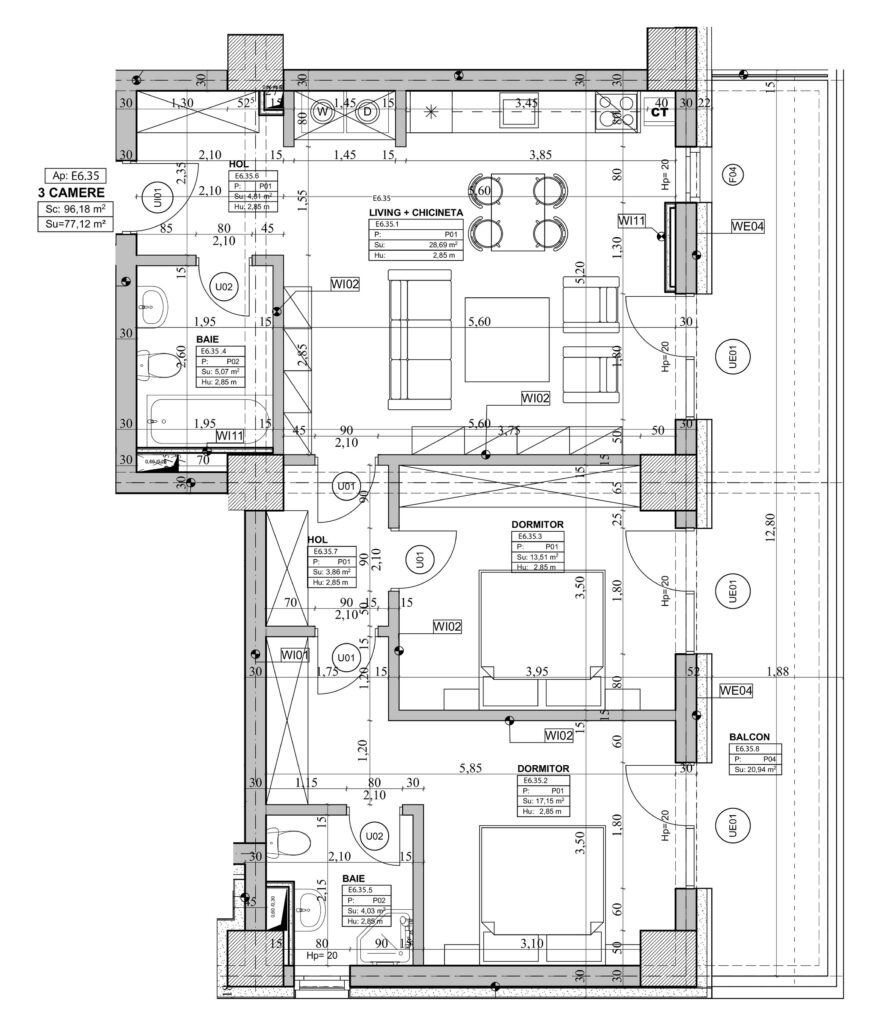 Schiță Apartament 3 camere B4 – Orient Residence 2 nr. 35