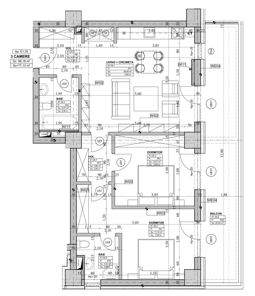 Schiță Apartament 3 camere B4 – Orient Residence 2 nr. 5
